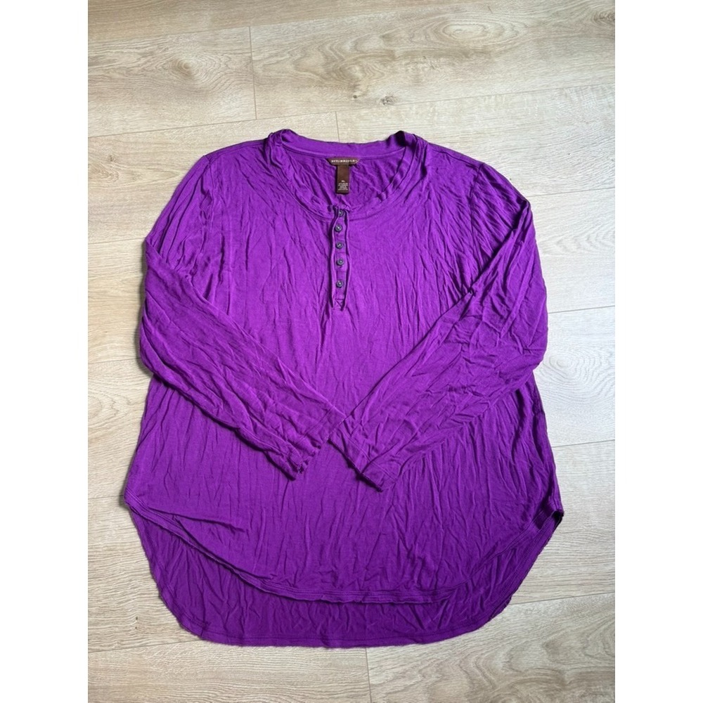 Womens Bit and bridle long sleeve stretch henley top purple size XL